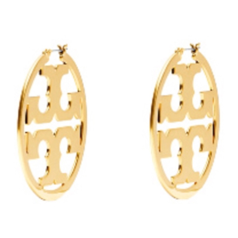 TORY BURCH • Gold Miller Logo Hoop Earrings - Picture 4 of 9